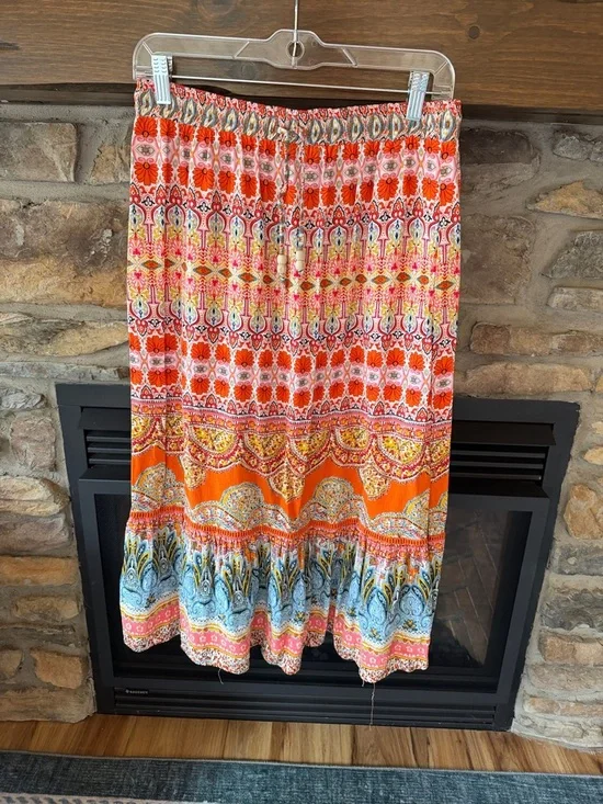 Rachel Zoe Orange Multi-Print Boho Maxi Skirt - Picture 1 of 4